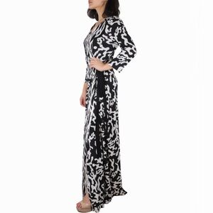 DVF Long Silk Jersey Wrap Maxi – Firebird Print (Black/White)